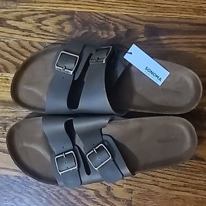 Sonoma Goods For Life Men's Leather Slide Sandals, Color Brown, Size 12